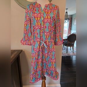 Tracy Negoshian Size XS Felicity Fringe Dress Resortwear Vacation Beach Colorful